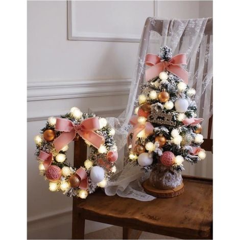 Mini Sapin de Noël - Rose - 45cm - Artificiel - Bureau - Décoration de Fête (1/4)