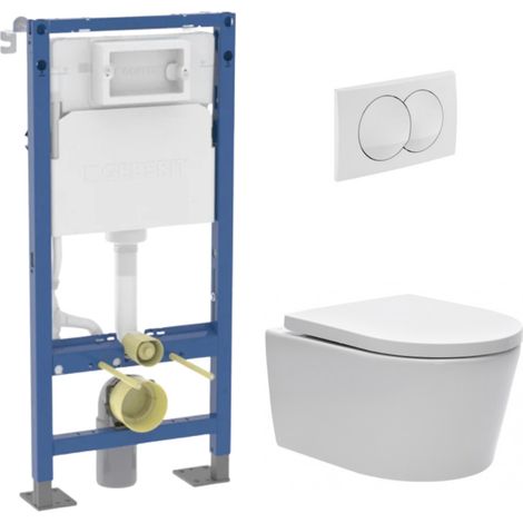 Duofix Pack WC bâti autoportant + WC sans bride + abattant SoftClose Swiss Aqua Technologies + plaque (GEBSTBRWR03MAN-FR)