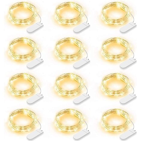 12 Pack LED String Lights, 2m 20 LEDs Battery Operated Fairy Lights String Lights IP65 Waterproof LED Decoration for Bedroom Christmas Wedding Party Garden, Warm White (Warm White) (1/5)
