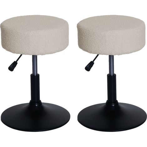 [JAMAIS UTILISÉ] Lot de 2 tabourets HHG-888, tabouret de maquillage, réglable en hauteur pivotant Ø 37cm Tissu Bouclé 450g/m² MVG, crème-blanc