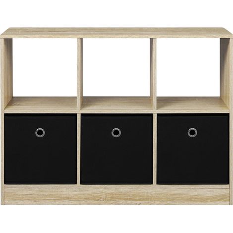 Libreria da terra a cubi con 3 cassetti in tessuto 80 x 30 x 61 cm, rovere chiaro e nero, MODENUIT (1/5)