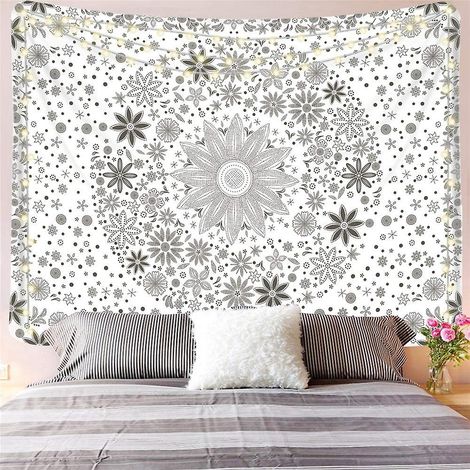 130x150cm Bohme Mandala Tenture Murale Tapisserie Pour La Nature Dcorations Couvre-lit Courverture Pour La Maison Salon Chambre Dortoir Dcor (blan (1/4)