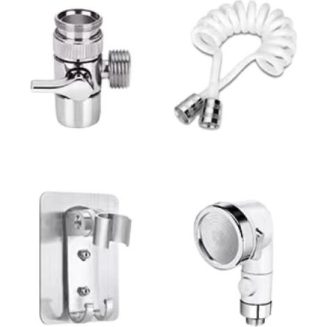 Handbrausekopf, geeignet für Küche und Bad (beinhaltet: 1 Umstellventil, 1 Schlauch, 1 Halterung und 1 Brausekopf, weiß) (1/5)