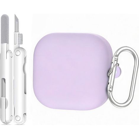 Funda de silicona para Samsung Galaxy Buds4 / Buds4 Pro con mosquetón y kit de limpieza, color morado. (1/5)