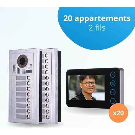 Portier interphone vidéo MODERN 2 Fils - 20 appartements - 20 écrans noirs