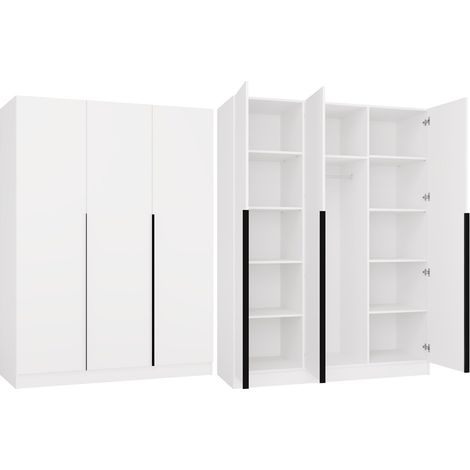 Grande armadio guardaroba con 3 ante e maniglie per camera da letto e ufficio, Bianco, 150 x 56,5 x 200 cm (1/5)