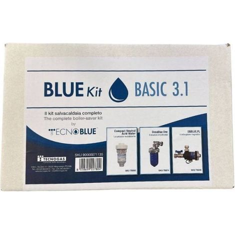 Tecnogas Kit Salvacaldaia BlueKit Basic 3.1 con Defangatore Filtro Magnetico + Dosatore Polifosfati + Neutralizzatore Condensa