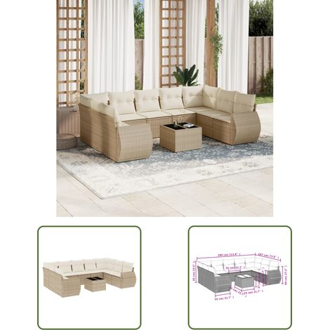 The Living Store 10-tlg. Garten-Sofagarnitur mit Kissen Beige Poly Rattan - Gartenmöbel Set - Lounge Möbel - Rattan Gartenmöbel - Outdoor Lounge - Garten Sofa Set (1/3)