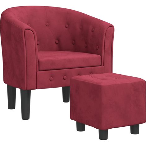 vidaXL Armstuhl mit Hocker Bordeaux Rot Samt