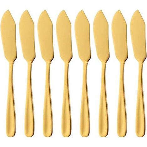 Ensemble de 8 couteaux à beurre - Doré - Acier inoxydable - Couteau à beurre pour gâteaux - Ustensiles de cuisine - Couteau à fromage - Couteau à tartiner (1/5)