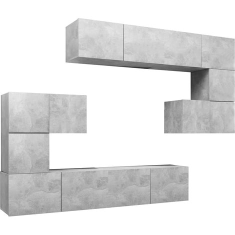 Conjunto de muebles mueble aparador TV televisión salón dormitorio salón 8 piezas madera contrachapada gris 020025246