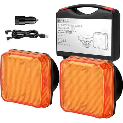 Amber Rechargeable Magnetic Flashing Lights IP65 18 Modes with Optical Flood for Trucks Tractors Trailers (1/5)