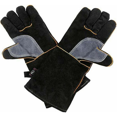 Guantes extremadamente resistentes al fuego y al calor, de cuero con costuras de Kevlar, ideales para chimeneas, estufas, hornos, parrillas, soldaduras, barbacoas, MIG, agarraderas y procesamiento de (1/5)