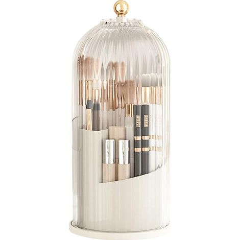 Boîte de rangement cosmétique rotative, boîte de rangement transparente anti-poussière rotative à 360° pour pinceaux de maquillage avec couvercle, adaptée à la coiffeuse, à la salle de bain, à la cham (1/5)