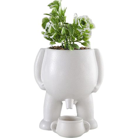 Robot con forma de planta en maceta, muñeco suculento, decoración de mesa creativa, planta verde, planta artificial, 1 pieza, robot blanco con una gran barriga. (1/5)