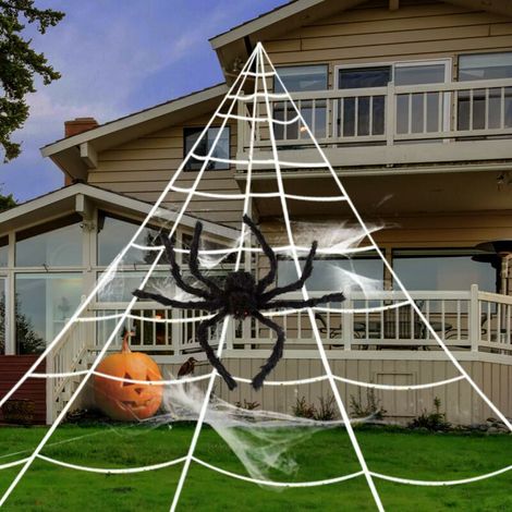 Green Mobility-Décoration d'halloween en Forme de Toile d'araignée géante, araignée Noire de 89 cm, Toile d'araignée et 10 araignées, décoration d'extérieur (1/5)