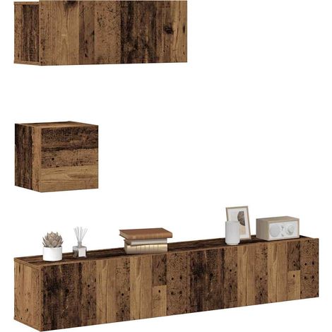 4-tlg. TV-Schrank-Set Wandmontage Altholz-Optik Holzwerkstoff