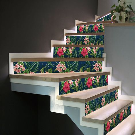 Stickers adhésifs escalier carrelages contremarche - TROPICAL SAO GONCALO - 2 bandes de 12.5x87.5cm (1/3)