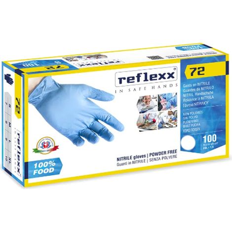 Guantes de nitrilo sin polvo Reflexx R72 Food Line - S - Celeste (1/4)