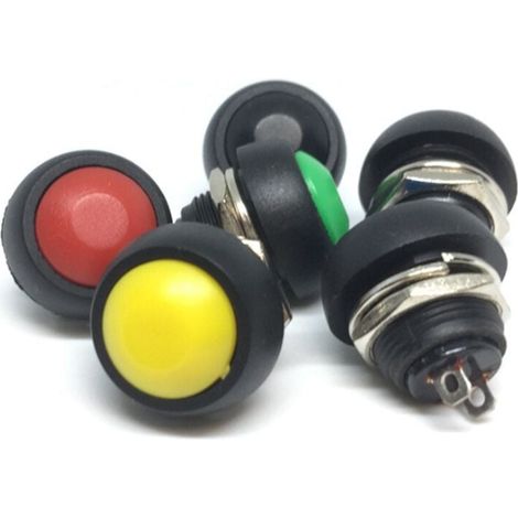 10 Interrupteurs Momentanés 2 Broches 12mm 1A 12V Étanches PBS-33B Boutons Poussoirs Non Verrouillables (1/4)