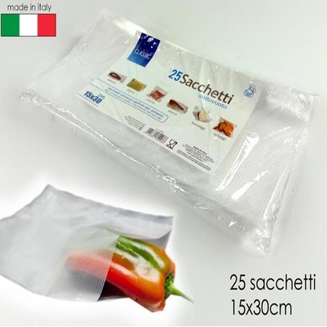 Sacchetti buste per macchina sottovuoto universali goffrati da alimenti 25pz per conservare qualità freschezza cibi 15X30CM (1/3)