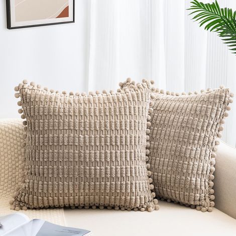 Lot de 2 Housses de Coussin 45x45 Velours Côtelé Housse Coussin de Canapé taie Coussin Douce Coussin Canape Boho pour Canapé Chambre Maison Housse Oreiller Kaki (1/4)