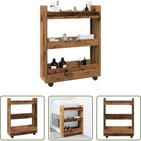 Rangement - Chariot de rangement étroit 3 niveaux vieux bois (1/5)