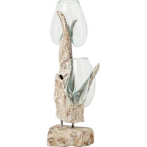 Vase en Verre sur Bois Flotté "Marée" 69cm Transparent (1/3)