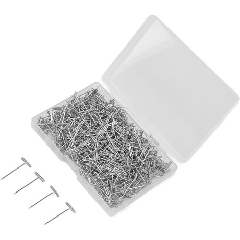 500 épingles en T en acier inoxydable de 27 mm (1,06 po) pour perruques, aiguilles en forme de T avec boîte en plastique pour la couture et le modélisme. (1/5)