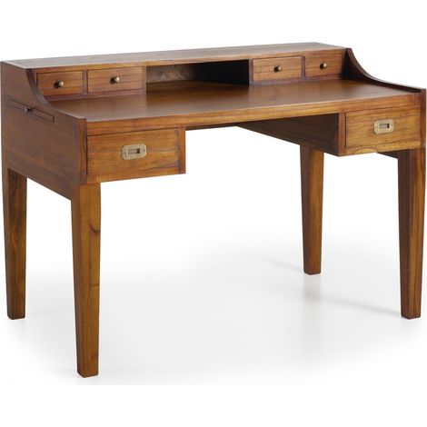 Bureau secrétaire en bois massif de Mindy 6 tiroirs Orka 125cm (1/5)
