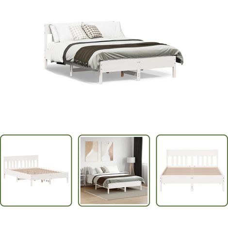 vidaXL Lit blanc -  Cadre de lit sans matelas blanc 140x200 cm bois de pin massif (1/5)