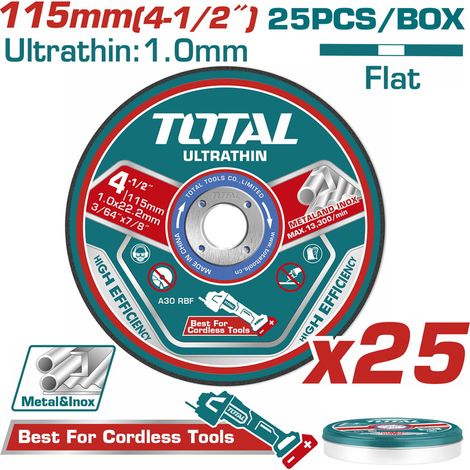 DISCHI SMERIGLIATRICE FLEX TAGLIO FERRO METALLO INOX 25pz 115mm SOTTILI TOTAL