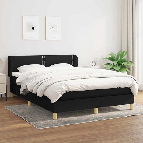 Sommier à lattes de lit avec matelas Noir 140x190 cm Tissu (1/5)