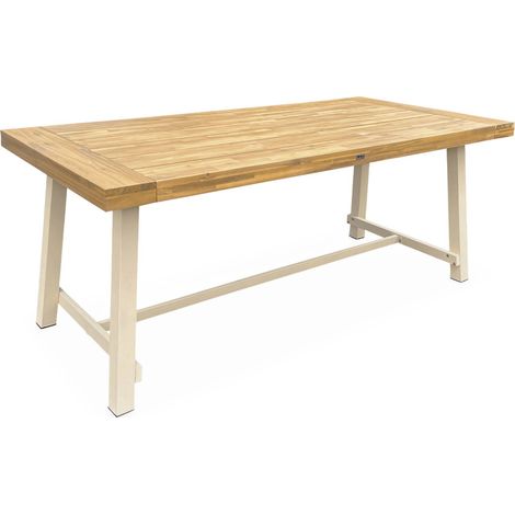 Table intérieur/extérieur en bois clair. effet teck et acier galvanisé ivoire. Fortaleza L190 x P91.5 x H76cm 6-8 places