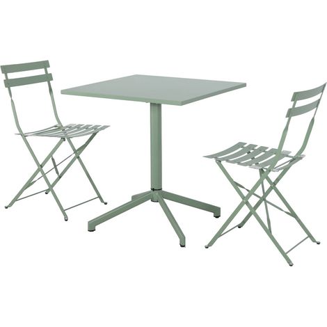 sweeek - Klappbarer Bistro-Gartentisch aus Stahl + 2 Stühle