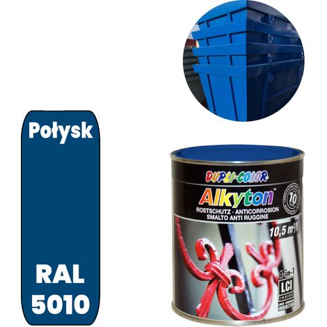 Vernice anticorrosione Alkyton lucida RAL 5010 per pennello, barattolo da 250 ml, antiruggine. (1/5)