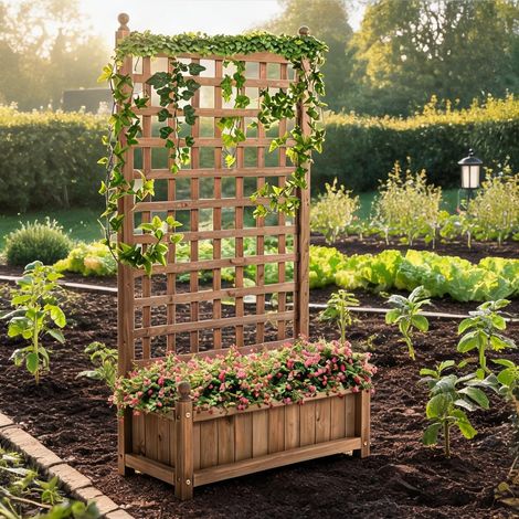 Jardinière en bois avec treillis bois carbonisé 64 x 28 x 120 cm (1/5)