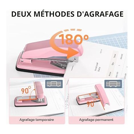 Agrafeuse de Bureau Pivotante Agrafeuse Rotative pour Bureau Maison Salle de Classe – Rose (1/4)
