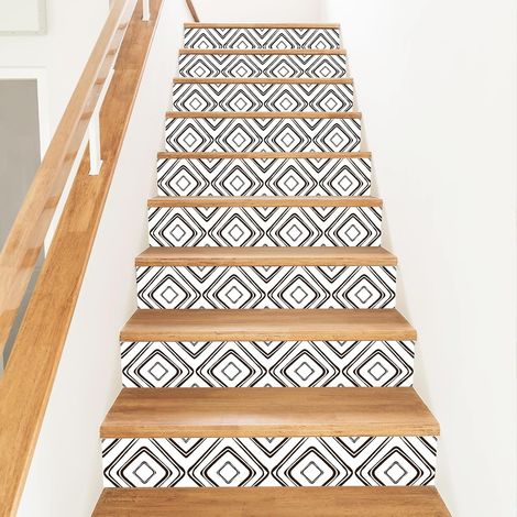 15 Bande Adhésive pour Contremarches D'Escalier de Style Scandinave Autocollants pour Escaliers à Décoller et à Coller 18x100cm en PVC Auto Adhésif Motif Géométrique Carré Décoration Murale (1/5)