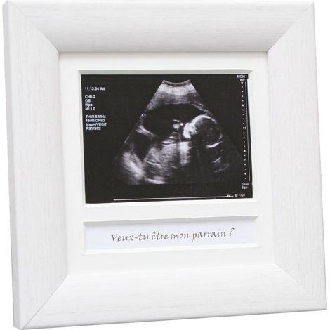 Cadre Photo pour Echo + Case Texte Français Bois Peint Blanc 14,4 x 14,4 x 1,5 cm (1/4)
