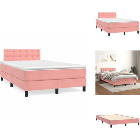 Sommier à lattes de lit avec matelas rose 120x190 cm velours - Lit Double - Lit Tapissier - Lit Velours - Literie - Chambre À Coucher (1/5)