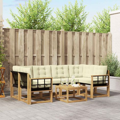 vidaXL Outdoor-Sofagarnitur mit Kissen 7 pcs Weiß und Creme (1/5)