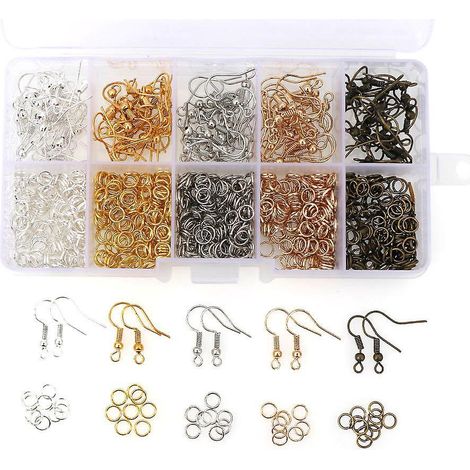 Clous d'oreilles, crochets et anneaux de jonction pour création de bijoux - lot d'accessoires de quincaillerie, matériel artisanal pour fabrication de boucles d'oreilles, finitions dorées. (1/4)