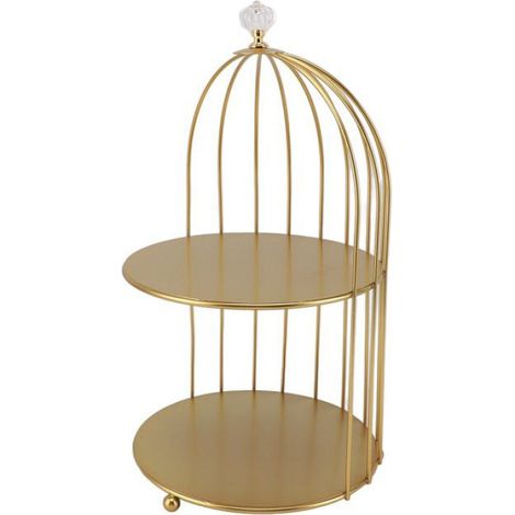 Organisateur cosmétique de cage à oiseaux Cage à oiseaux en fer doré, organisateur de deco porte Doubles couches (1/4)