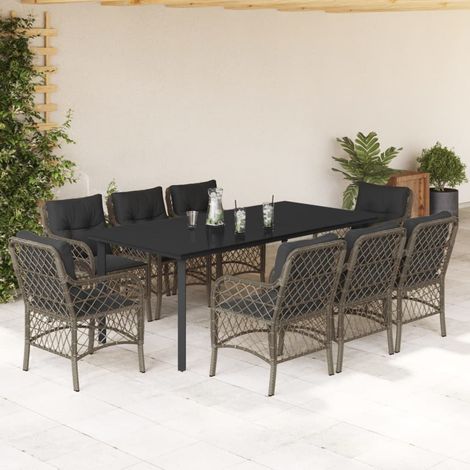 Ensemble à manger de jardin 9 pcs-Salon de jardin coussins gris résine tressée 361229 (1/5)