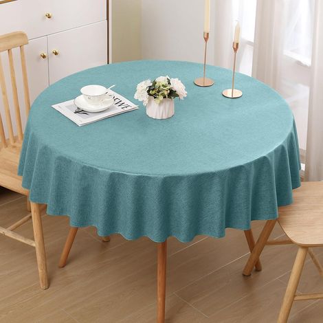 Tischdecke Leinenoptik Abwaschbar Lotuseffekt 140 cm (Rund) Blaugrün (1/5)