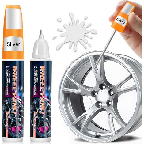 Lot De 2 Efface Rayure Voiture, 20 ml Stylo Anti Rayure Voiture, 2-In-1 Conception, Peinture Jante, Efface Rayure Jante Alu Convient Aux Voitures, Motos, Facile à Utiliser, (Argent)