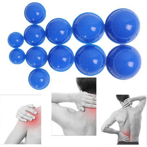 Ventouse Sous Vide - Silicone Médical - Pour Massage Corps et Visage - 12 Pièces - Diamètres 35 à 75 mm - Bleu (1/5)