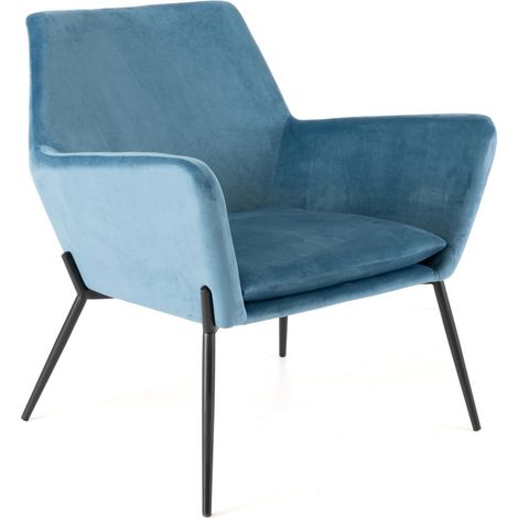 Poltrona Gin in Velluto Blu con Struttura in Metallo Nero Opaco - Design Moderno e Contemporaneo per Area Living 70x71,5x79 cm (1/5)