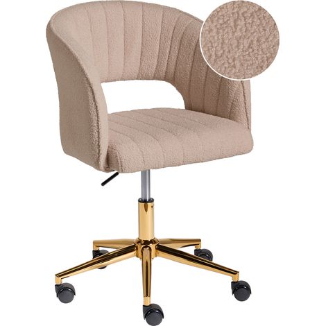 Silla de oficina de bouclé base dorada giratoria ajustable acolchado beige Katonah (1/5)